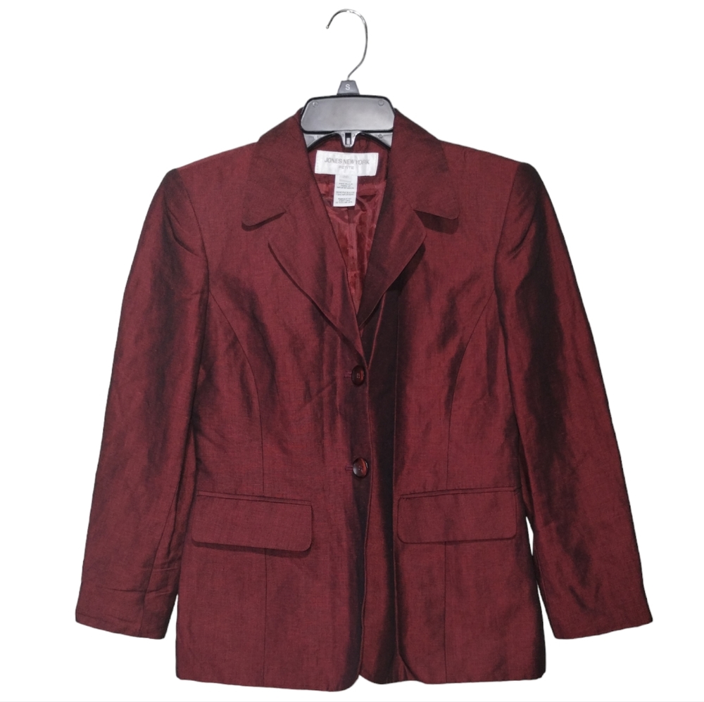 Jones New York Women's Red Linen Metallic 3/4 Sleeve Blazer